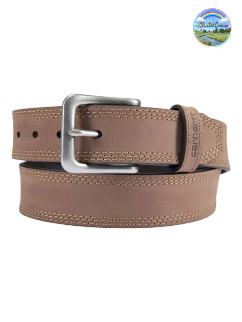 Men's Casual Top Grain Saddle Leather Triple Stitch Belt with Buckle